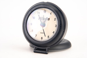 Nikon Camera Vintage 3'' Plastic Clam Shell Travel Alarm Clock NEAR MINT V26