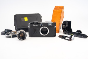 Mint Black Canon P Rangefinder Film Camera Kit with 35mm f/1.8 Lens Meter and Metal Camera Grip