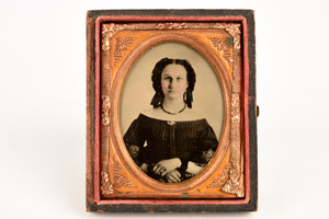 Ambrotype of Young Woman in Half 1/9 Plate Wood Composite Union Case V21
