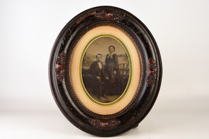 6½ x 8½" Tintype of Young Couple Framed and Matted in a Oval Victorian Frame V29