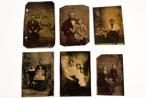 Tintype lot of 6 Antique Photos Featuring Victorian Parents with Children V22