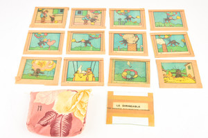 French Magic Lantern Slide Set - Le Dirigeable - Vues Amusantes Lumineuses V20