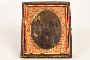 Tintype - 3 Older Siblings in Half 1/6 Plate Wood Composite Union Case V28