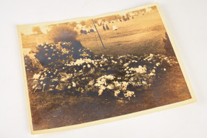 1940s 10x8'' Sepia Gelatin Silver Photo - Funeral Flowers in Graveyard V29
