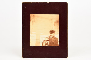 Antique Kodak 4¼x5¼" Albumen Photograph 1890s - Man in Uniform with Cat V27