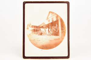 Kodak No 2 Stringset Photograph 1890s - 2 Men Standing on Porch 1 in Uniform V23