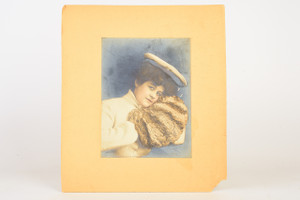 1903 Mounted Hand Colored Print 9¾x11'' - Woman in Jacket with Fur Muff V24
