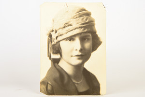 1920s 7¾ x 10¾'' Gelatin Silver Photo - Female Model Head Shot with Stats V21
