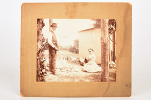 1880s Mounted Albumen Print 6¼ x5⅜'' - Husband & Wife with Chickens V23