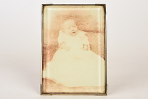 1890s Framed 4x5⅝" Albumen Print - Infant in Christening Gown V22