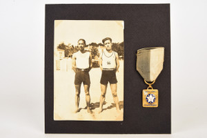 1945 Mounted Silver Gel Photo with Medal 5¾ x 5¾'' - Ginásio Clube Português V20
