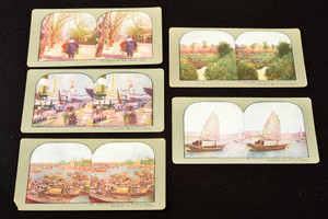 China Stereoscope Stereo View Card Lot of 5 - 7 x 3½" Antique V26
