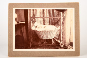 1890s Mounted Albumen Print 8¼x6¼'' - Baby in Wicker Bassinet / Cradle V22