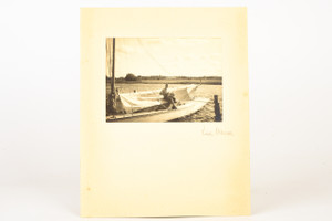 1935 Matted 6¼x7¾ B&W Photo - Man Playing Accordion on Sailboat V27