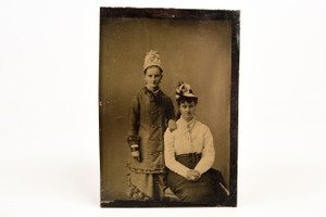 Tintype Photo 2½x3½" - Studio Portrait of 2 Victorian Ladies with Fun Hats V20