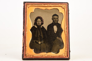 Ruby Ambrotype of Victorian Couple in Half 1/4 Plate Wood Composite Case V27