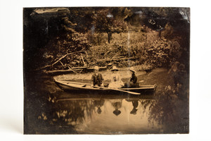Tintype 5½x4¼" - 3 People in Canoe Beautiful Victorian Antique Photo V26