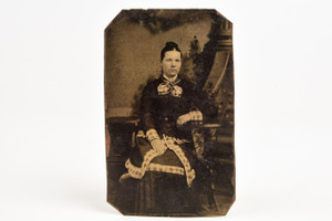 Tintype Photo 2x3¼" - Studio Portrait of Victorian Lady in Unique Dress V20