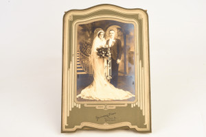 1920s Silver Gelatin Print 7x10½'' - Wedding Photo Art Deco Cardboard Frame V21
