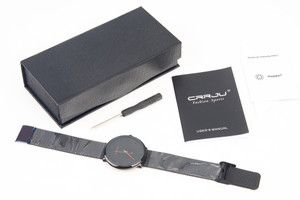Mens CRRJU Minimalist Wrist Watch Stainless Steel Black Band 2150 NEAR MINT V28