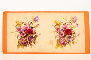 Late 1800s Stereoview Photo 7x3½" - Victorian Nosegay Style Flower Bouquet V22