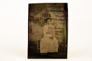 Tintype Photo 2⅜x3⅜" - Victorian Lady Souvenir From Canton's Big Fair 1910 V27