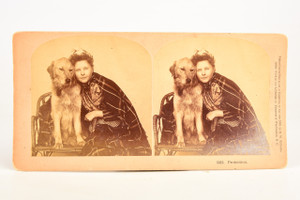 1889 Kilburn Stereoview Photo 7x3½" - Protection - Woman and a Dog V29