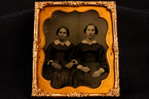 Ambrotype Photo of 2 Victorian Ladies with Interlocked Arms 1/6 Plate NO CASE