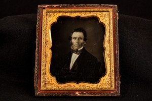 Daguerreotype Photo Hand Tinted Gentleman Sideburns Bow Tie 1/6 Plate 1850s V37