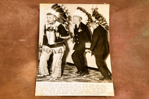 Admiral Chester Nimitz Ottawa Tribe Dance 6¾x9¼ 1947 AP Wire Photo V34