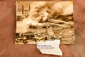 Firefighters Battle Island Queen Blaze 9x6⅞ 1947 Associated Press Photo V30