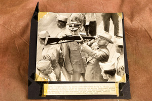 Harry Truman Inspects Rifle USS Missouri 7¼x6½ 1947 AP Wire Photo V35