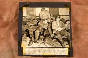 Exhausted Firefighters Sleep Bar Harbor ME Wildfire 6½x7⅛ 1947 AP Wire Photo V35