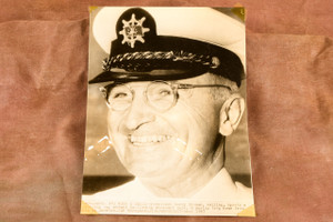 Harry Truman USS Missouri Yachting Cap Portrait 6½X9" 1947 AP Wire Photo V36