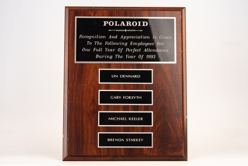 Polaroid 1993 Perfect Attendance Wooden Office Lobby Plaque Vintage V24