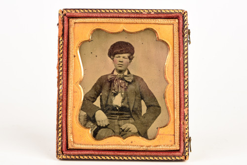 Ambrotype of Young Gentleman in 1/6 Plate Wood Composite Union Case V28