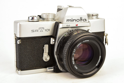Minolta SRT101 35mm SLR Film Camera with MD 50mm f/1.7 Prime Lens V22