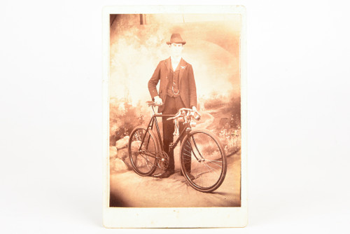 1890s Cabinet Card 6.5 x 4.25'' Albumen Print - Gentleman with Bicycle V24