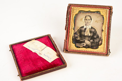 Daguerreotype Older Woman in Fine Dress 1/6 Plate Wood Composite Union Case V23
