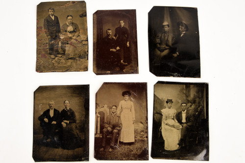 Tintype lot of 6 Antique Photos Featuring Victorian Man Woman Couples V20