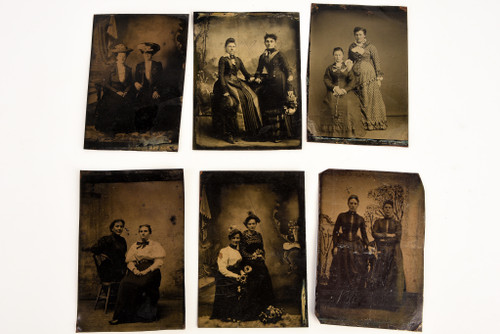 Tintype lot of 6 Antique Photos Featuring Pairs of Victorian Gentle Women V27