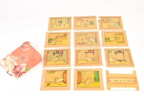 French Magic Lantern Slide Set - Le Chien Et Le Ressort Antique V22