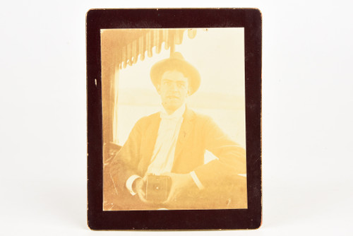 Antique 4x5" Albumen Photograph 1890s - Man Holding a Kodak No 2 String Set V28
