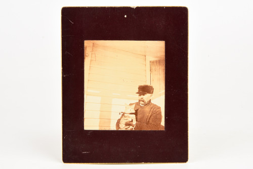 Antique Kodak 4¼x5¼" Albumen Photograph 1890s - Man in Uniform with Cat V27