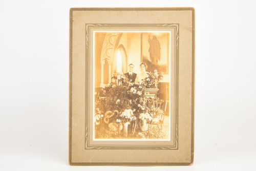 1920s Silver Gelatin Print 7⅞ x 9⅞ - Sepia Wedding Portrait Lots of Flowers V26