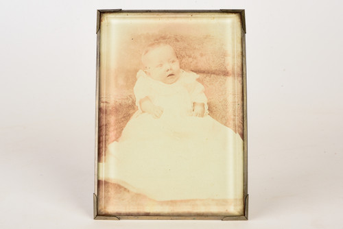 1890s Framed 4x5⅝" Albumen Print - Infant in Christening Gown V22