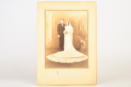 1930s Silver Gelatin Print 9 7/8 x 13 7/8'' - Sepia Toned Wedding Portrait V22