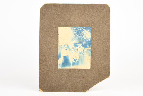 Early 1900s 8x10'' Mounted Cyanotype Photo - 3 Siblings Posing Together V28
