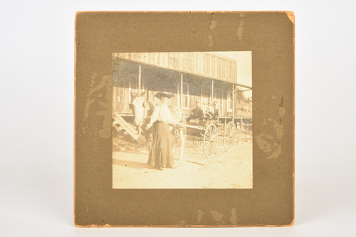 Early 1900s Mounted Silver Gelatin Print 5⅜x5¼'' - Mother with Kids in Buggy V22