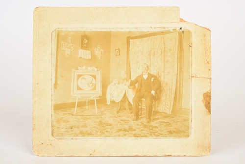 Late 1800s Mounted Albumen Print 6¼ x5¼'' - Mourning Man Next to Picture V21
